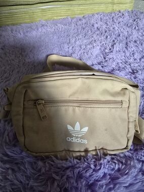 adidas tan waist pack with white Trefoil logo
